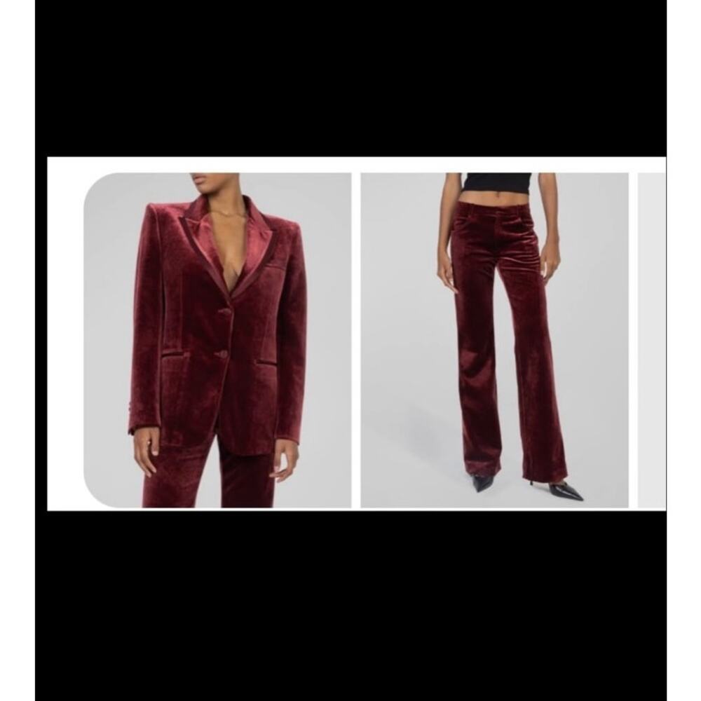 Ronny Kobo Suit Velvet Merlot Red Bianca Blazer Jacket Maura Wide Leg Pants S